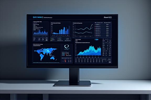 Modern dark-themed business dashboard showing charts and graphs
